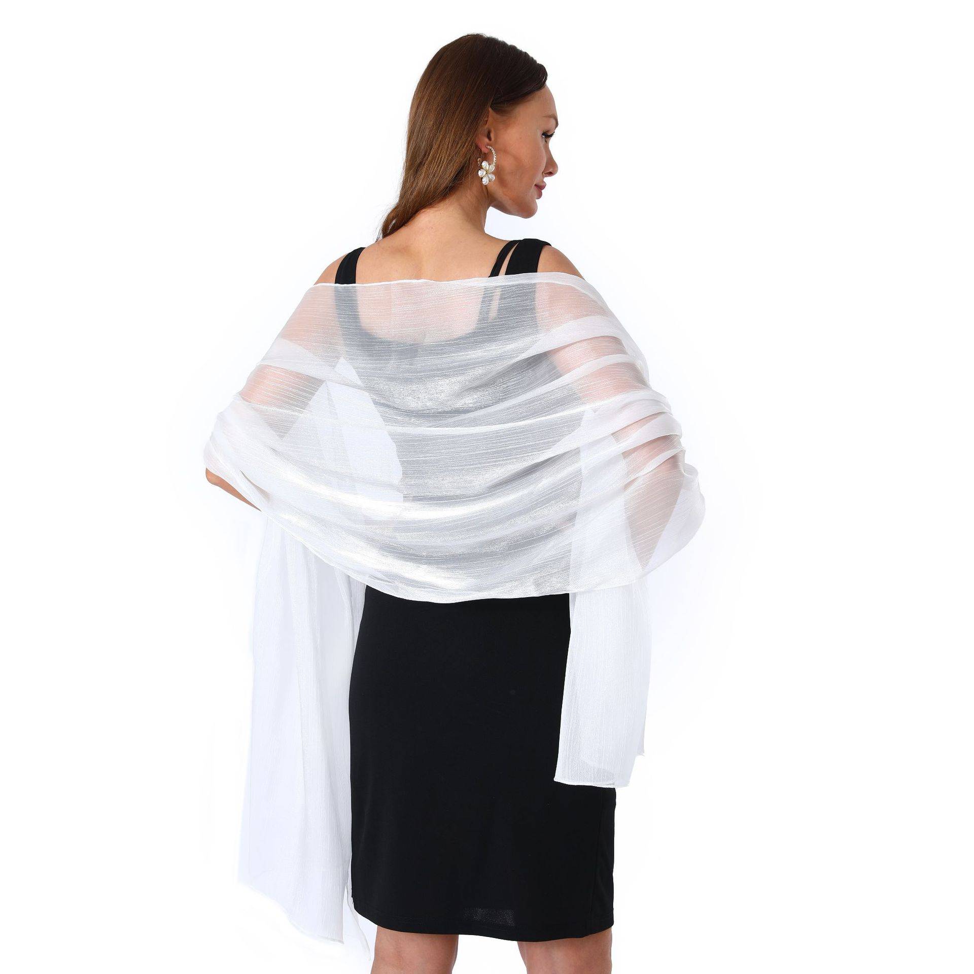Transparente Kreppschals und Wraps für formelle Abendpartys, Damen-Schal mit weichem Schimmer und leichtem Reise-Festival-Schal 200*68cm weiß von Joom DACH