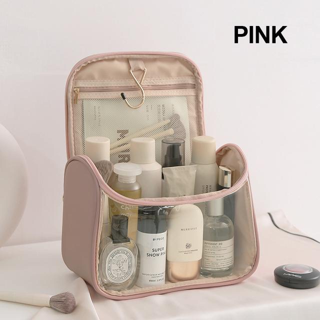 Transparente Make-up-Tasche für Frauen, zum Aufhängen, Reise-Kulturtasche, Kosmetiktasche, großes Fassungsvermögen, wasserdicht, mit Reißverschluss rosa von Joom DACH