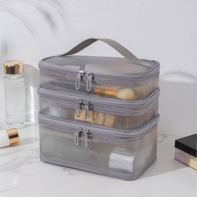 Transparente Mesh Reise Kosmetiktasche Make-up und Toilettenartikel Set Aufbewahrungstasche Make-up Organizer Tasche von Joom DACH