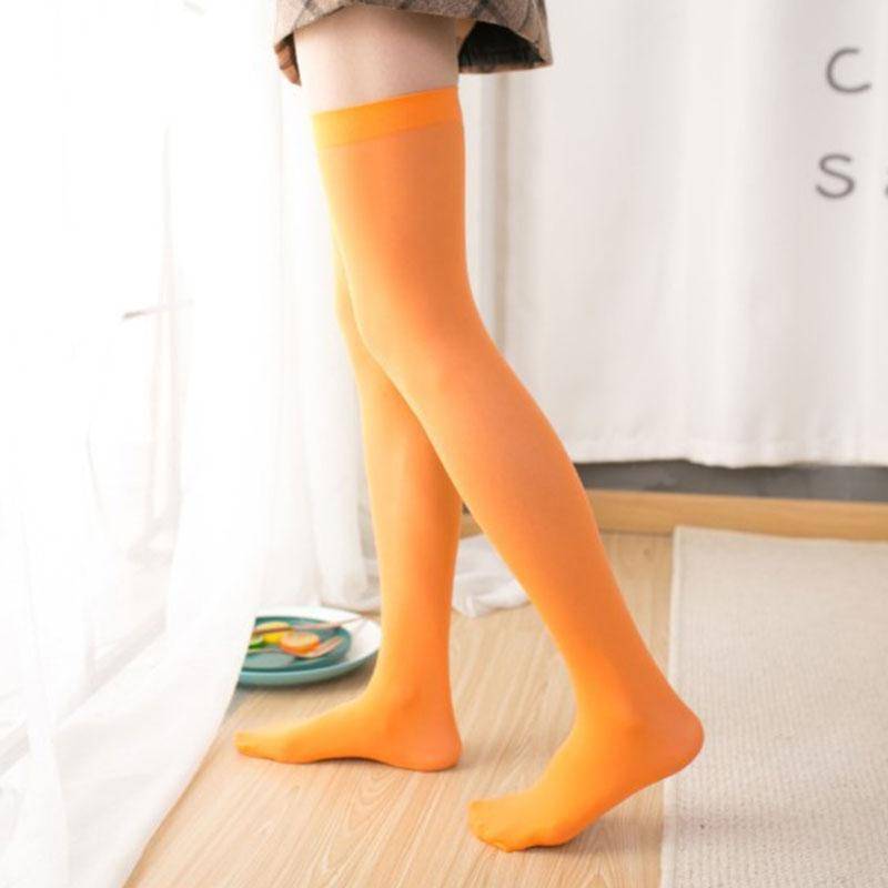 Transparente Overknee-Socken für Damen, rutschfeste Samtstrümpfe, Oberschenkelhoch, Bonbonfarbene halterlose Strümpfe, Cosplay 55cm orange von Joom DACH