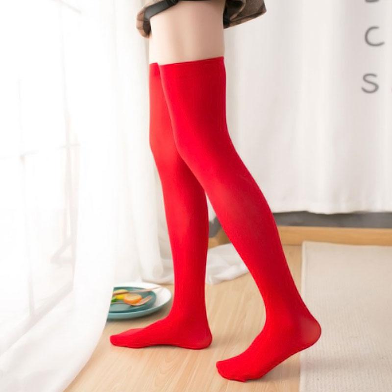 Transparente Overknee-Socken für Damen, rutschfeste Samtstrümpfe, Oberschenkelhoch, Bonbonfarbene halterlose Strümpfe, Cosplay 55cm rot von Joom DACH