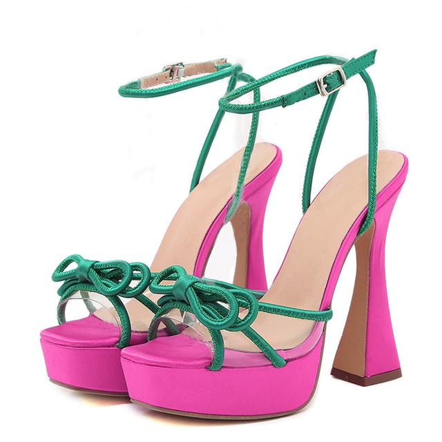 Transparente Peeptoe-Plateausandalen für Damen Mode Seiden-Schleife Sommer Ausgefallene Hohe Absätze Party Ballschuhe 41 von Joom DACH