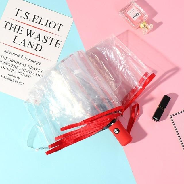 Transparenter, automatischer, winddichter Regenschirm zum Öffnen und Schließen für Reisen, für Damen, Sonne, Regen, automatisch, kompakt, winddichter Stil, Herren-Regenschirm rot von Joom DACH