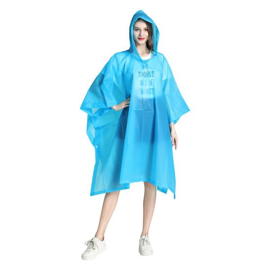 Transparenter EVA-Regenmantel mit Kapuze für Erwachsene, Unisex, mittellanger Poncho mit Druckknöpfen, wasserdicht, winddicht, Wanderregenmäntel für Männer und Frauen blau von Joom DACH