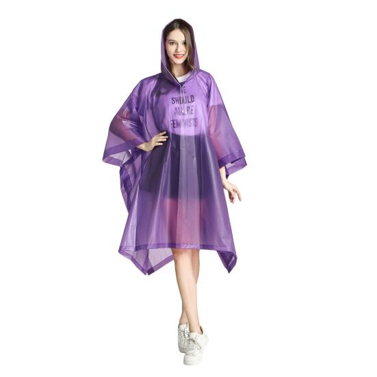 Transparenter EVA-Regenmantel mit Kapuze für Erwachsene, Unisex, mittellanger Poncho mit Druckknöpfen, wasserdicht, winddicht, Wanderregenmäntel für Männer und Frauen violett von Joom DACH