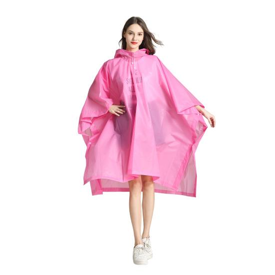 Transparenter EVA-Regenmantel mit Kapuze für Erwachsene, Unisex, mittellanger Poncho mit Druckknöpfen, wasserdicht, winddicht, Wanderregenmäntel für Männer und Frauen rosa von Joom DACH