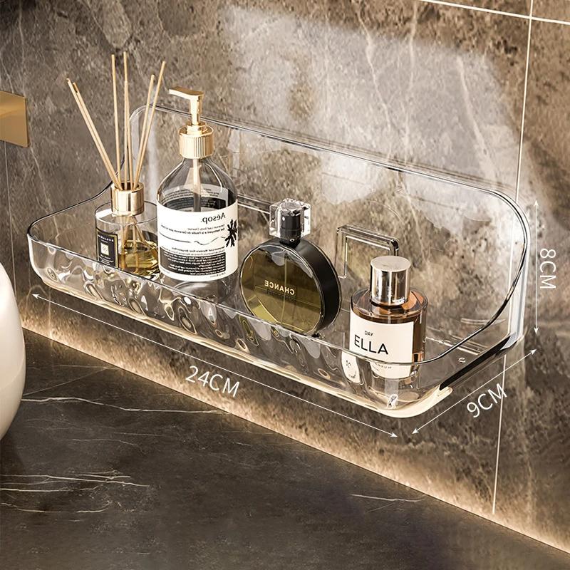 Transparentes Acryl-Aufbewahrungsregal für das Badezimmer, an der Wand montiert, stanzfreies Kosmetik-Aufbewahrungstablett, Make-up-Organizer, Badezimmer-/Küchenregal L-24x9x8cm von Joom DACH