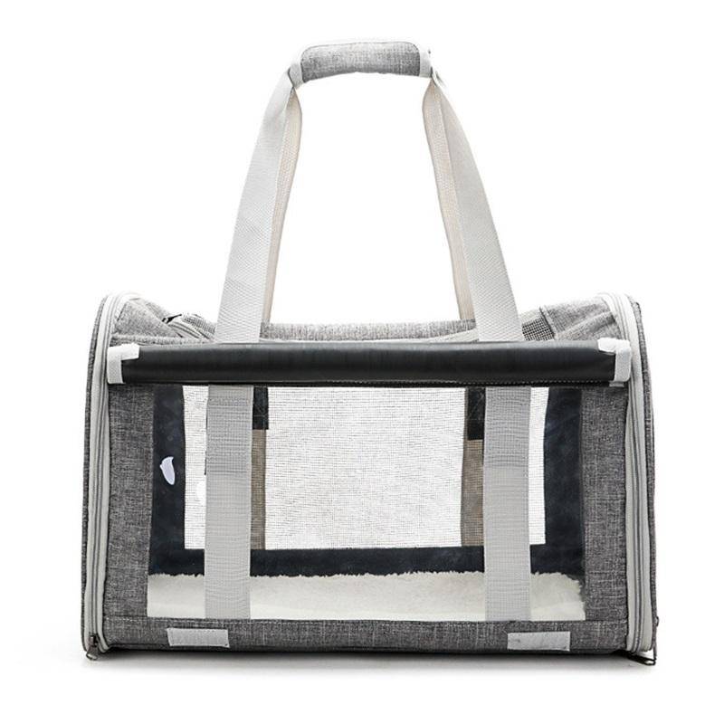 Transportbox für Haustiere, atmungsaktiv, faltbar, weiches Kissen, tragbare Katzentragetasche für Reisen im Flugzeug oder Auto, Grau grau von Joom DACH