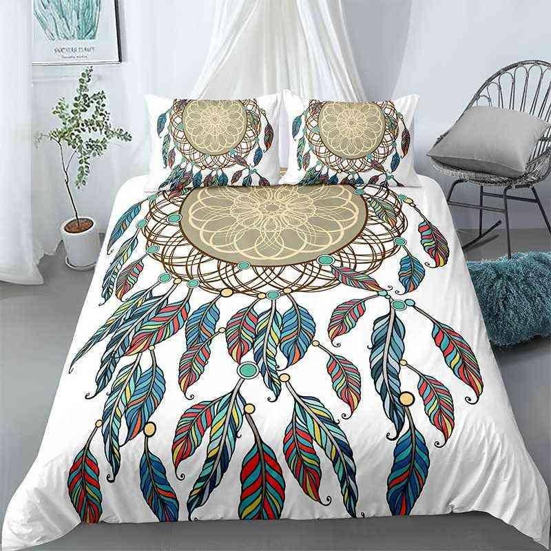Traumfänger Bettbezug Set King Size Boho Traumfänger Bettwäsche Set Mikrofaser Böhmischer Stil Bettdeckenbezug für Mädchen Frauen EU single(135x200cm) von Joom DACH