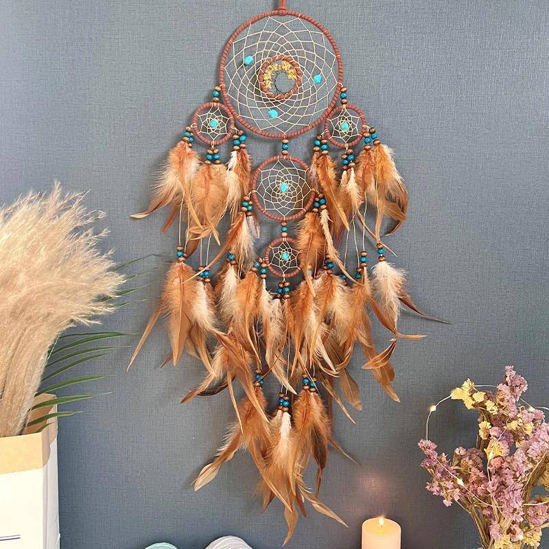 Traumfänger Retro 5 Ring Traumfänger Wohndeko Indianer Naturstein Lebensbaum Traumfänger Wandbehang von Joom DACH