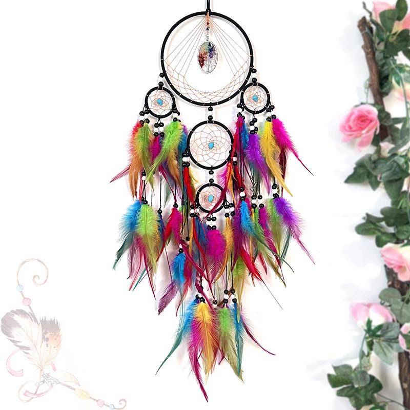 Traumfänger Retro 5 Ring Traumfänger Wohndeko Indianer Naturstein Lebensbaum Traumfänger Wandbehang von Joom DACH