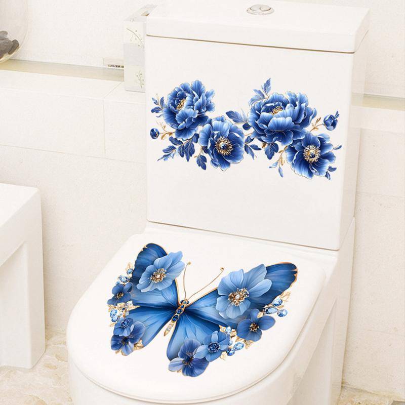 Traumhafter blauer Schmetterling Wandsticker Badezimmer WC Aufkleber Wc Selbstklebendes Wandbild Verschönern Blume Heimdekoration Abziehbilder Badezimmer blau von Joom DACH