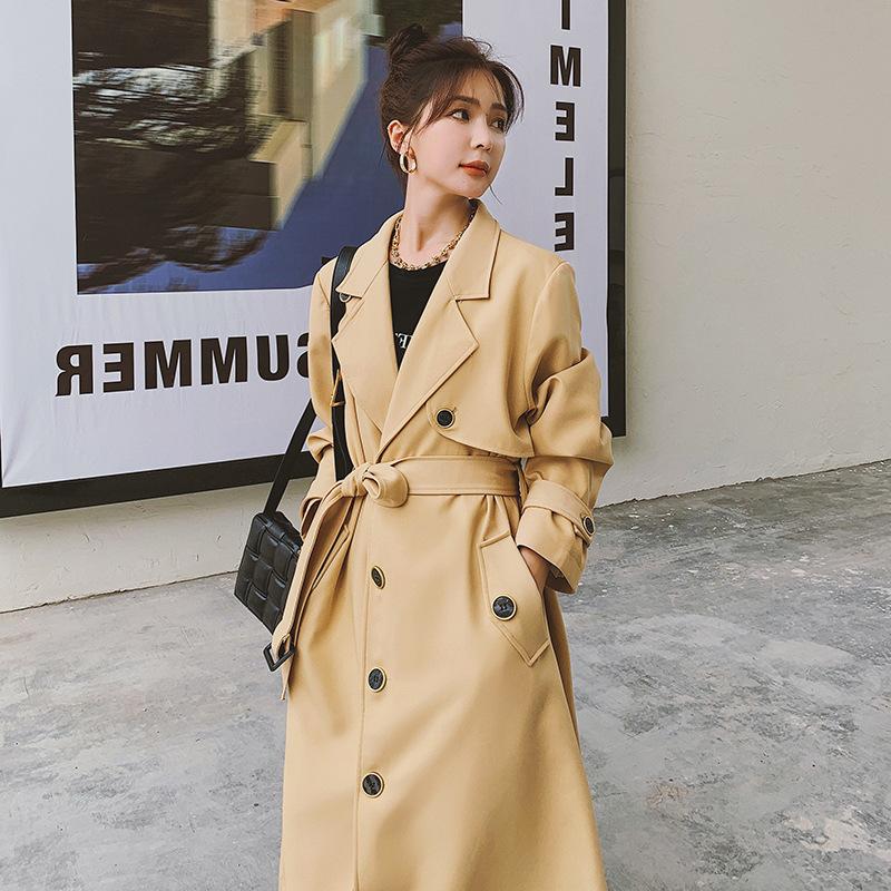 Trenchcoat im neuen Stil für Damen, khakifarbener All-Match-Freizeitmantel für Damen im Frühling und Herbst, langer, lockerer Mantel in großer Größe über dem Knie XL von Joom DACH