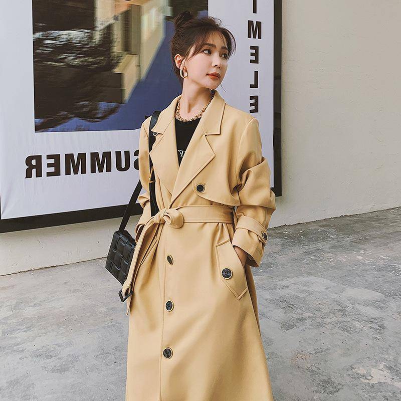 Trenchcoat im neuen Stil für Damen, khakifarbener All-Match-Freizeitmantel für Damen im Frühling und Herbst, langer, lockerer Mantel in großer Größe über dem Knie XL von Joom DACH
