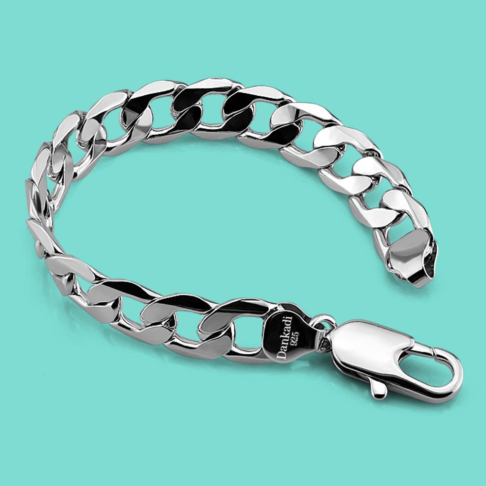 Trend 925 Sterling Silber Flaches kubanisches Kettenarmband für Frauen Männer 12MM Breite Armreifen Schmuck Rock Party Club Zubehör Geschenke 19cm(7.5inch) von Joom DACH