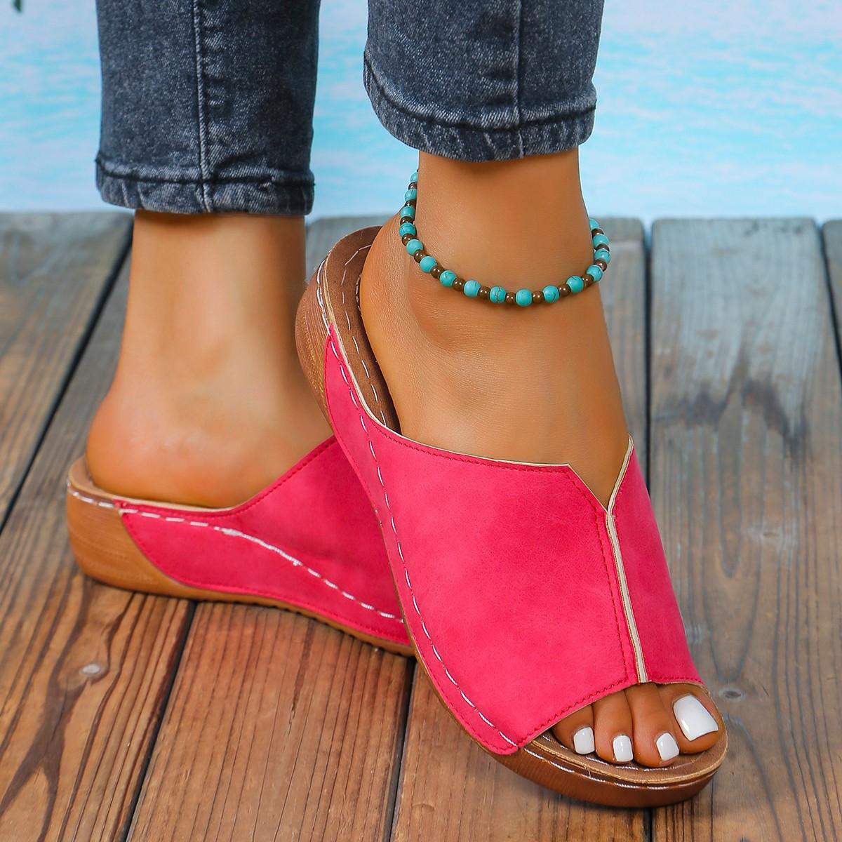 Trend Open Toe Damen Keil Sommermode Leopardenmuster Atmungsaktive Bequeme Sandalen Frau Schnalle Weibliche Schuhe 36 rosa von Joom DACH