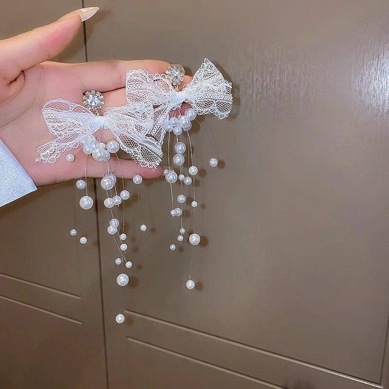 Trend übertrieben trendige Kristall Spitze Schleife lange Ohrringe weibliche Hochzeit koreanischen Schmuck von Joom DACH