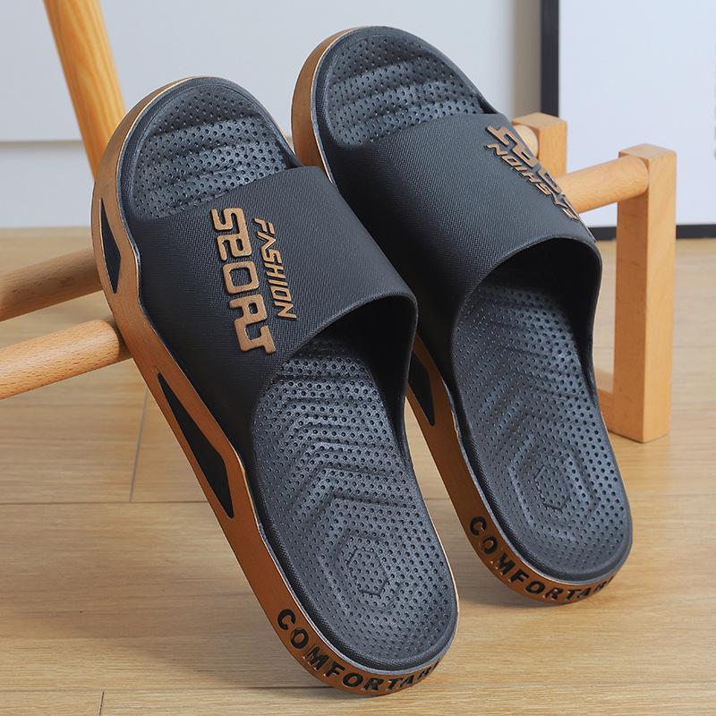 Trendige, rutschfeste Strandpantoffeln für Herren mit dicker Sohle für den Sommer im Freien, Deodorant-Flip-Flops für den Innenbereich 44-45 schwarz/gold von Joom DACH
