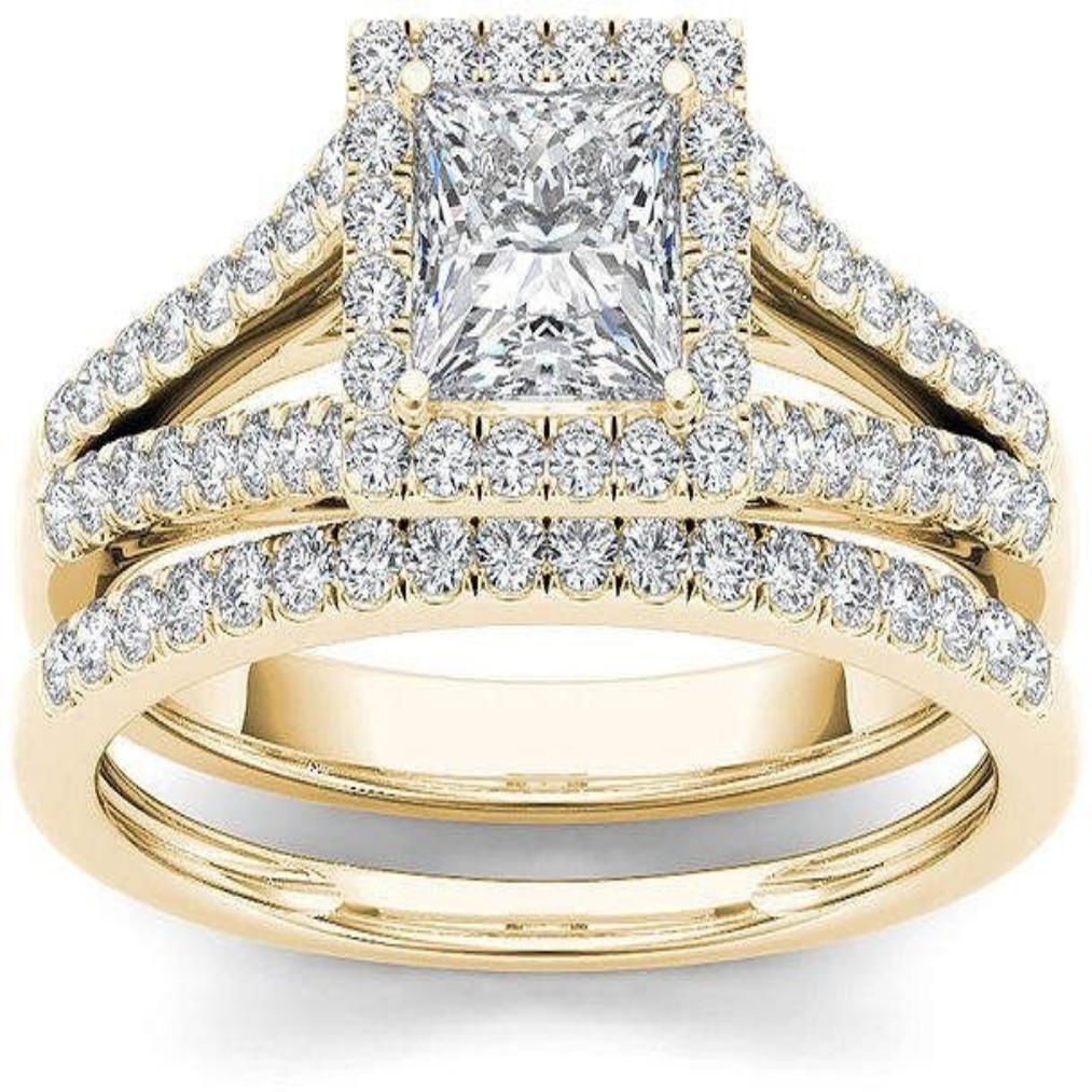 Trendige Damenringe mit brillantem Zirkonia Luxus Verlobungsringe Mode Eheringe Set 6 gold von Joom DACH