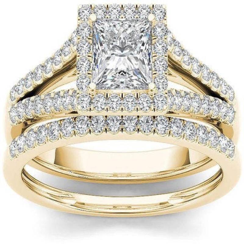 Trendige Damenringe mit brillantem Zirkonia Luxus Verlobungsringe Mode Eheringe Set 6 gold von Joom DACH