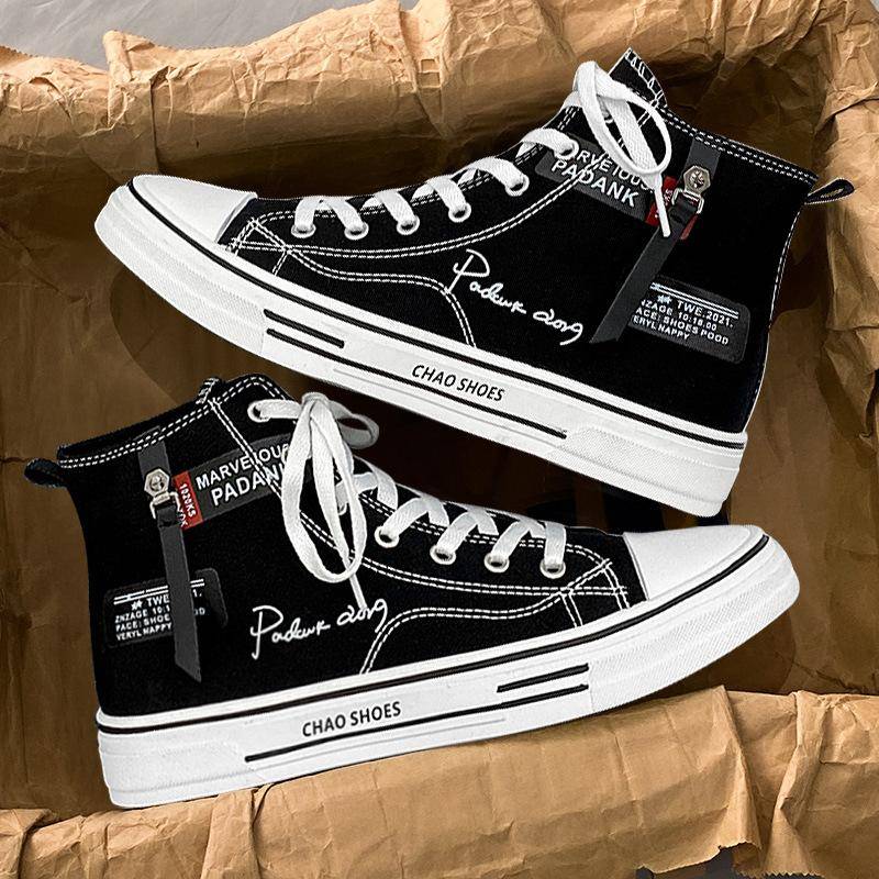 Trendige High-Top-Segeltuchschuhe Herren Casual Cool Fashion Street Style Schuhe Hip Hop Sneakers für Teenager 41 schwarz von Joom DACH