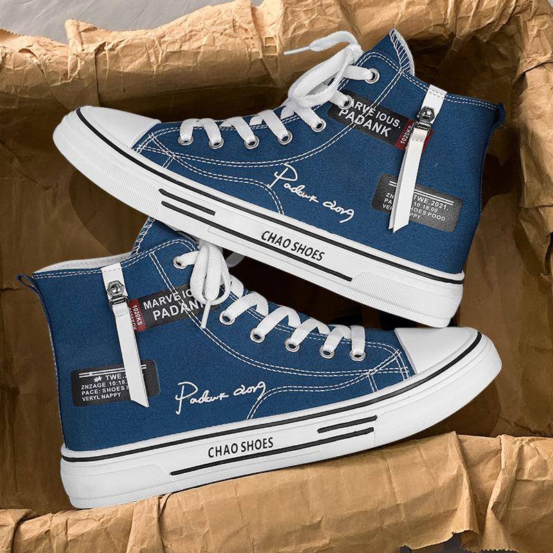 Trendige High-Top-Segeltuchschuhe Herren Casual Cool Fashion Street Style Schuhe Hip Hop Sneakers für Teenager 41 blau von Joom DACH