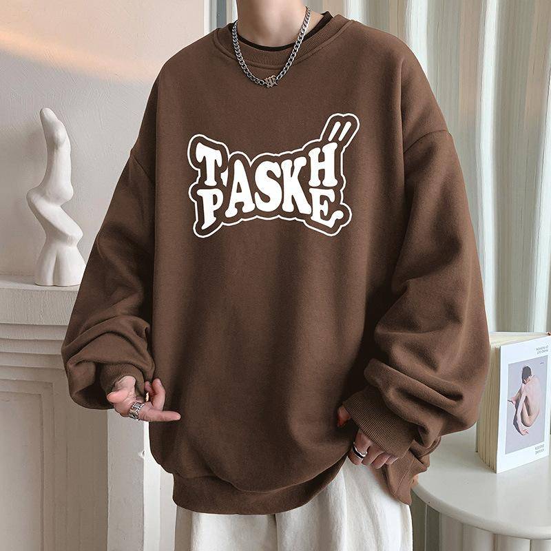 Trendige Marke Rundhals-Pullover Herren Langarm Bedrucktes Oberteil Student Locker Herren Unterhemd 4XL kaffeebraun von Joom DACH