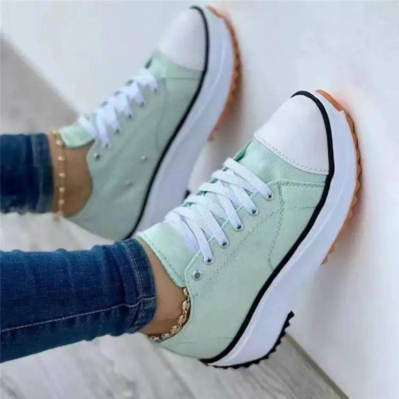 Trendige Sportschuhe mit dicker Sohle Herbst Damen Freizeit Canvas Schuhe Dicke Sohle Höhenerhöhend Sport Damen Schnürschuhe 43 von Joom DACH