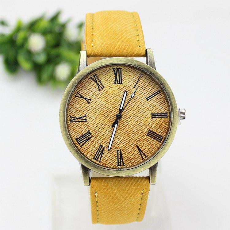 Trendige Unisex-Uhr, Segeltuchuhren, römischer Denim-Gürtel, Zifferblatt, modisch, für Herren und Damen, Quarz gelb von Joom DACH