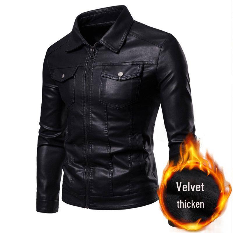 Trendige wattierte Motorradjacke aus Leder für Herren mit Revers und Samtfutter M von Joom DACH