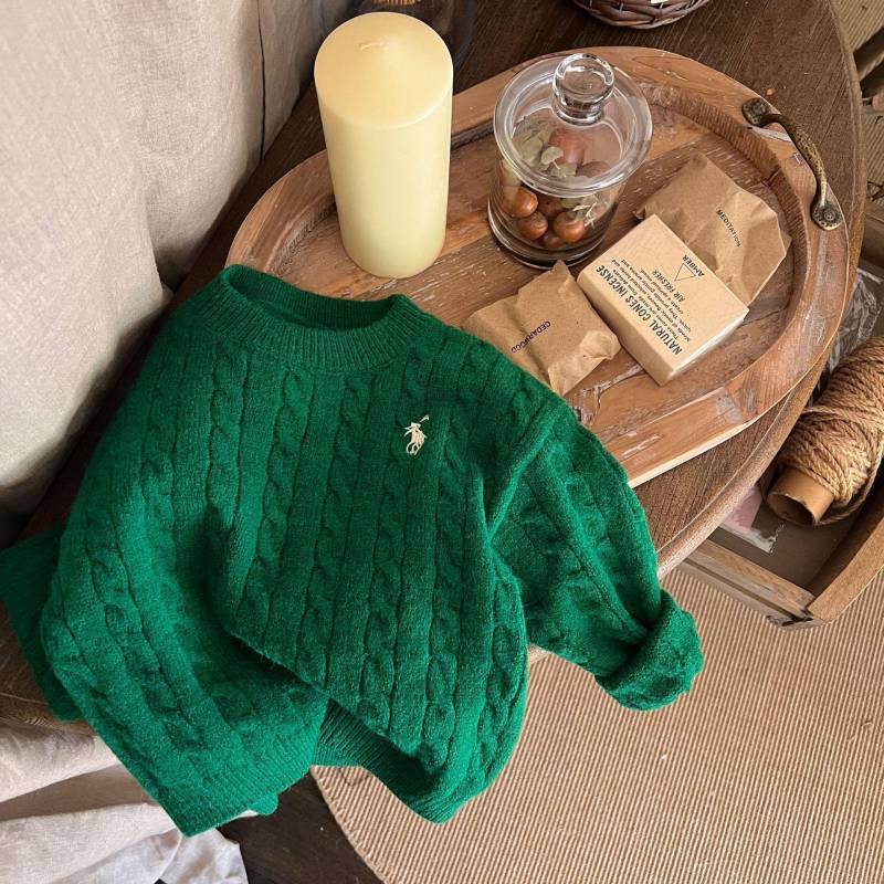 Trendiger Kinder Herbstpullover: Langärmliger Strickpullover im koreanischen Stil für Jungen und Mädchen 130cm grün von Joom DACH