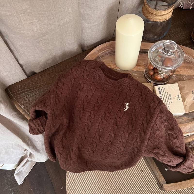 Trendiger Kinder Herbstpullover: Langärmliger Strickpullover im koreanischen Stil für Jungen und Mädchen 140cm kaffeebraun von Joom DACH
