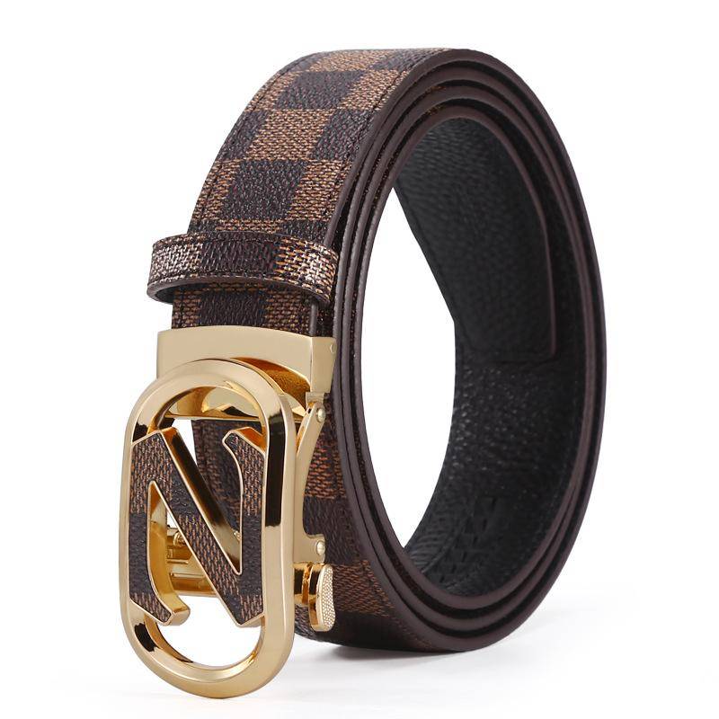 Trendiger Ledergürtel für Herren mit automatischer Schnalle aus Legierung mit Buchstaben - vielseitig einsetzbar für Freizeit und Business 125cm von Joom DACH
