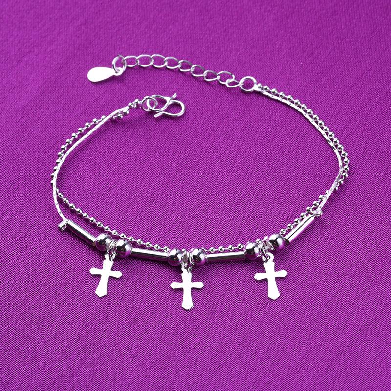 Trendiger Silbernes Kreuz Fußkettchen - Sommer Bestseller Damen Fußschmuck Three Crosses Anklet von Joom DACH