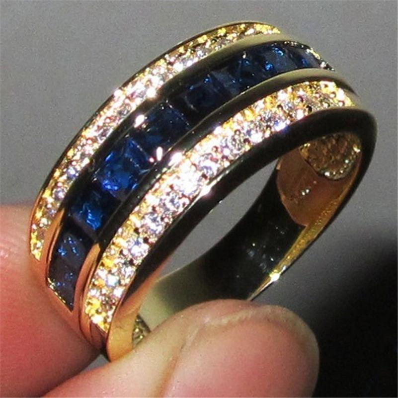 Trendiger echter Diamant-Saphir-Ring für Damen, 18 Karat Gold Bague oder Jaune für Schmuck, Anillos Herren, Edelstein, Anel-Schmuck, Goldringe 7 von Joom DACH
