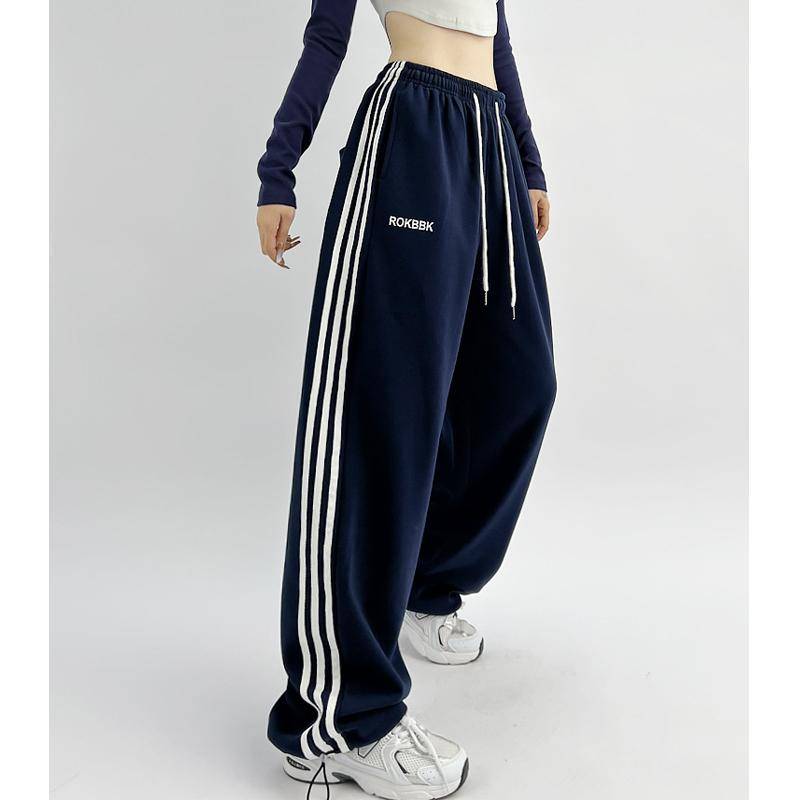 Trendy Brand Three Bar Sporthose für Damen Hip-Hop Loose Casual Wide Leg Pants XL dunkelblaue von Joom DACH