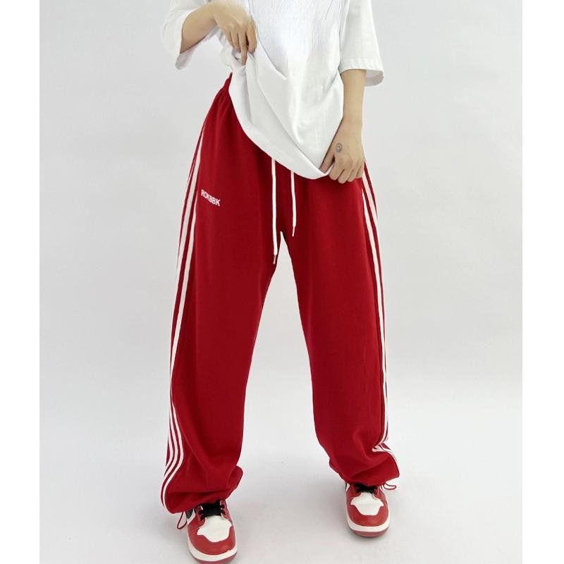 Trendy Brand Three Bar Sporthose für Damen Hip-Hop Loose Casual Wide Leg Pants XS rot Trendy Brand Three Bar Sporthose für Damen Hip-Hop Loose Casual Wide Leg Pants XS rot von Joom DACH
