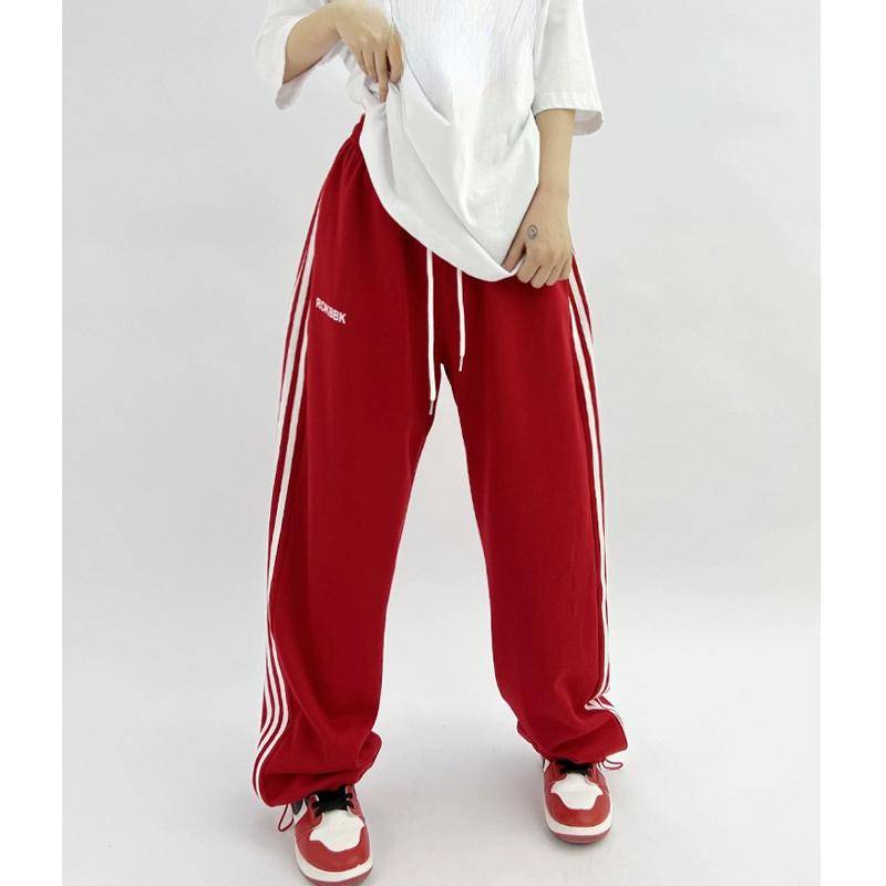 Trendy Brand Three Bar Sporthose für Damen Hip-Hop Loose Casual Wide Leg Pants XS rot Trendy Brand Three Bar Sporthose für Damen Hip-Hop Loose Casual Wide Leg Pants XS rot von Joom DACH