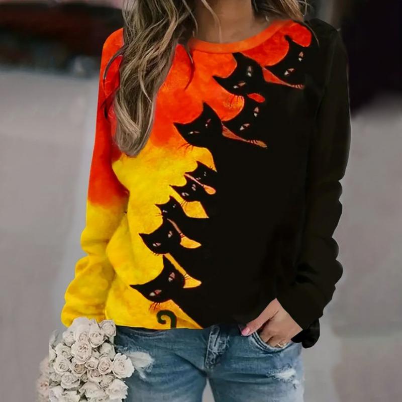 Trendy Casual Damen Tops 3D Fuchs Gedruckt Rundhals Langarm Shirts & Blusen Herbst & Winter Sweatshirts Weibliche Kleidung 6XL von Joom DACH