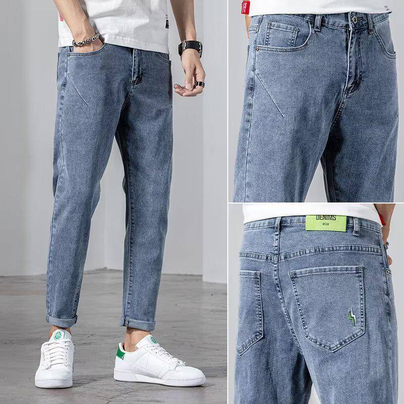 Trendy Elastic Jeans für Herren im Sommer – gerade, lockere, dünne Freizeithose für alle Gelegenheiten 31 blau von Joom DACH