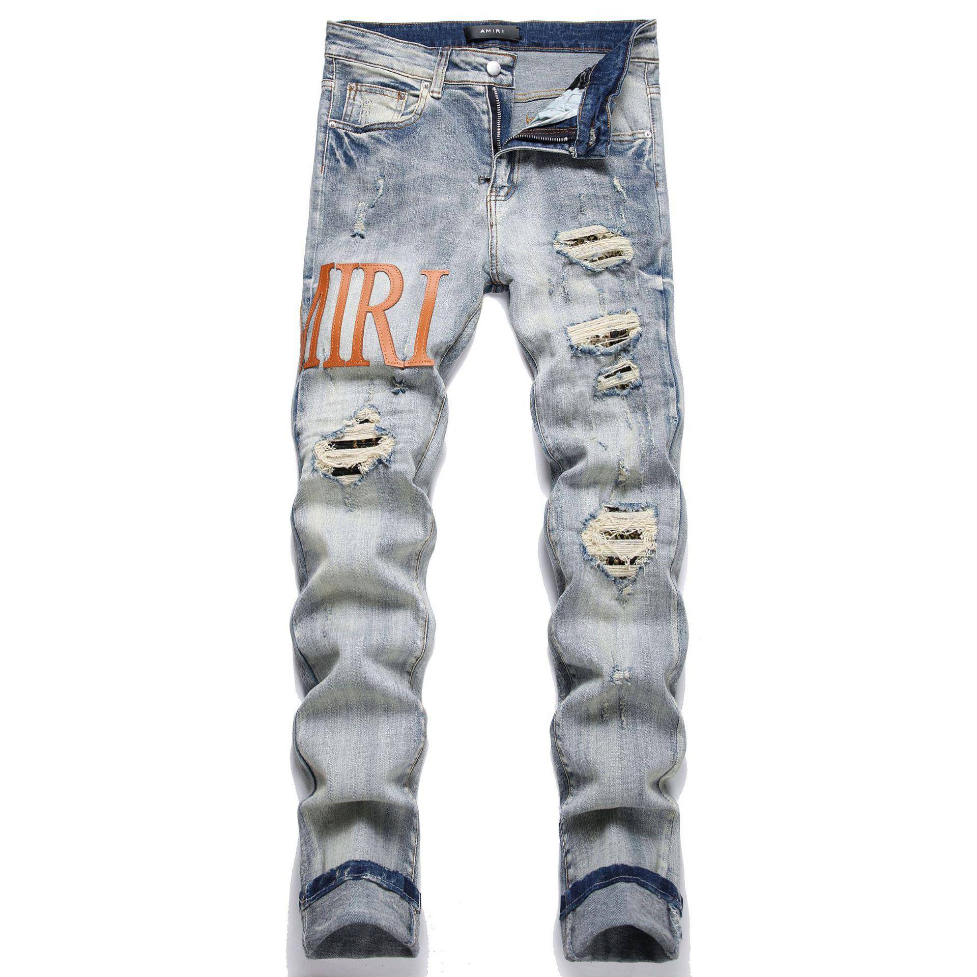 Trendy Herren Ripped Patch Print Stretch Jeans Size 38 von Joom DACH