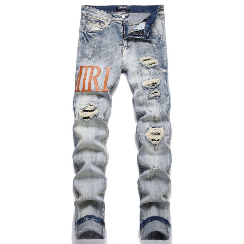 Trendy Herren Ripped Patch Print Stretch Jeans Size 38 von Joom DACH