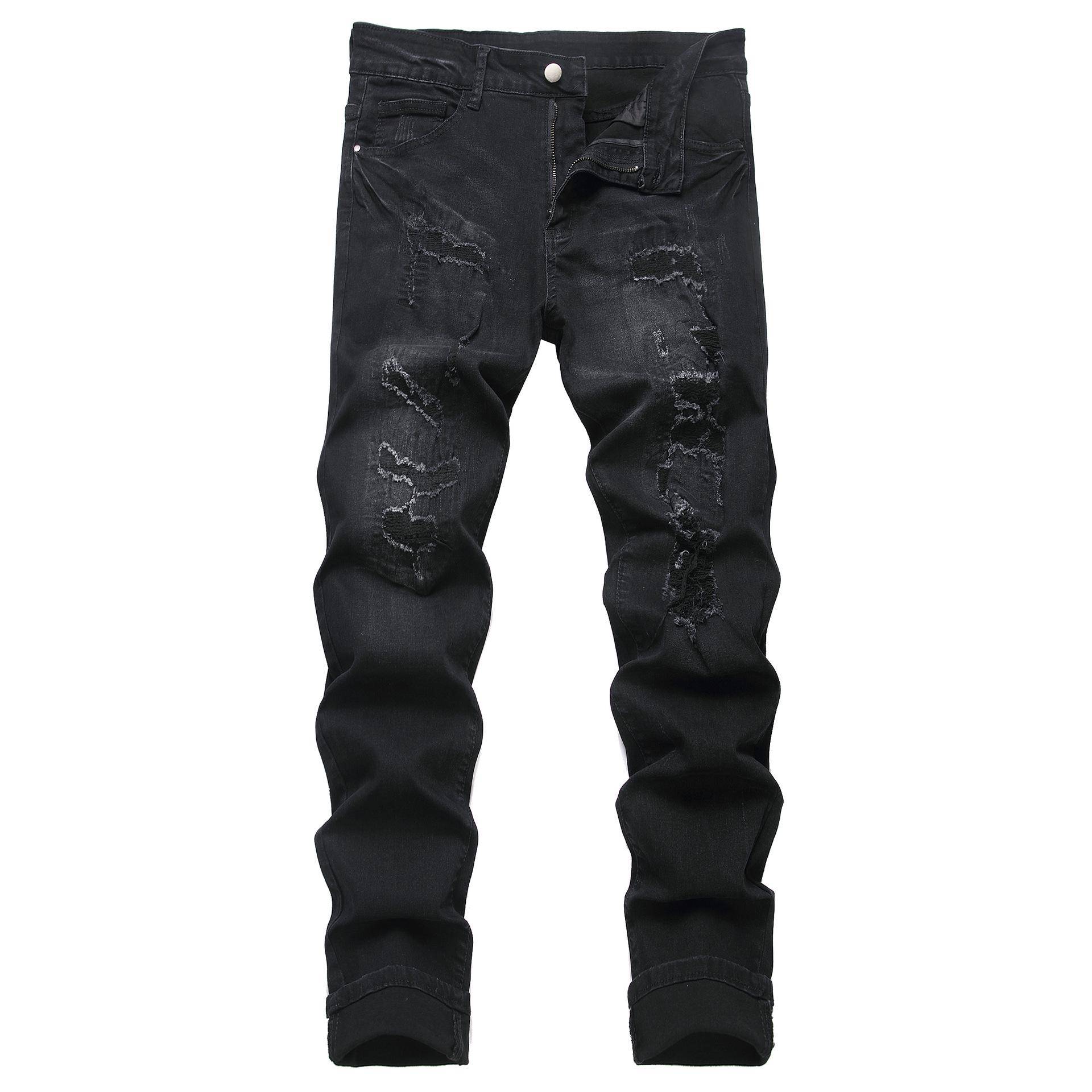 Trendy Herren Ripped Patch Print Stretch Jeans Size 40 von Joom DACH