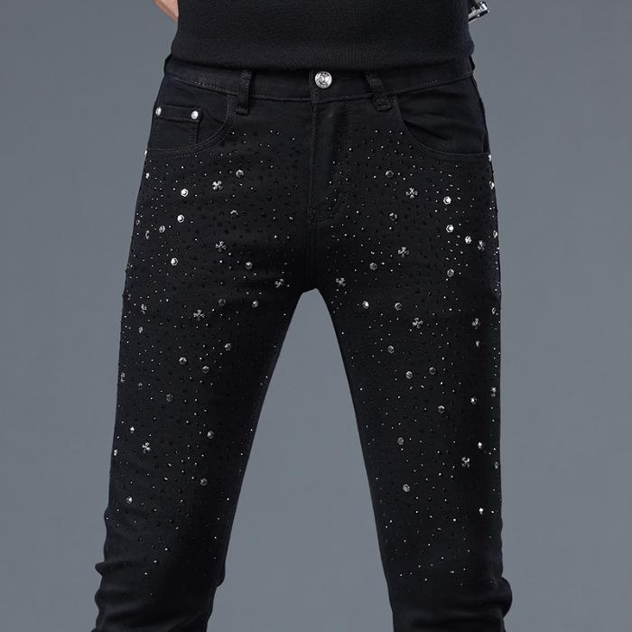 Trendy High-End Slim-Fit Diamond Jeans für Herren in Schwarz – Stretch Casual Style für Frühling & Sommer 32 von Joom DACH