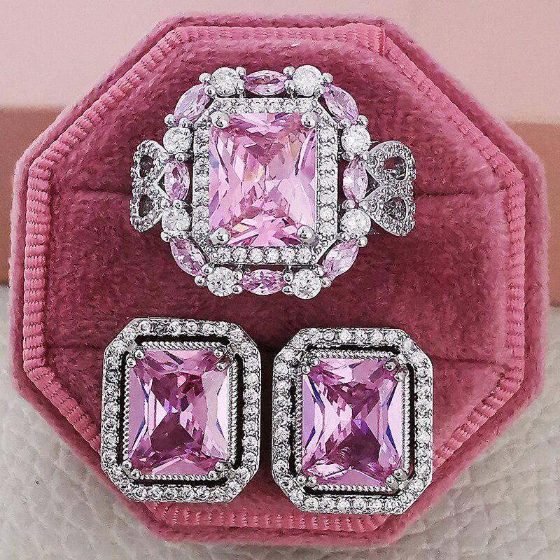 Trendy Luxus Big Pink 925 Sterling Silber Schmuck Set Ohrring Ring für Frauen Hochzeit Weihnachten Party Geschenk 6 von Joom DACH
