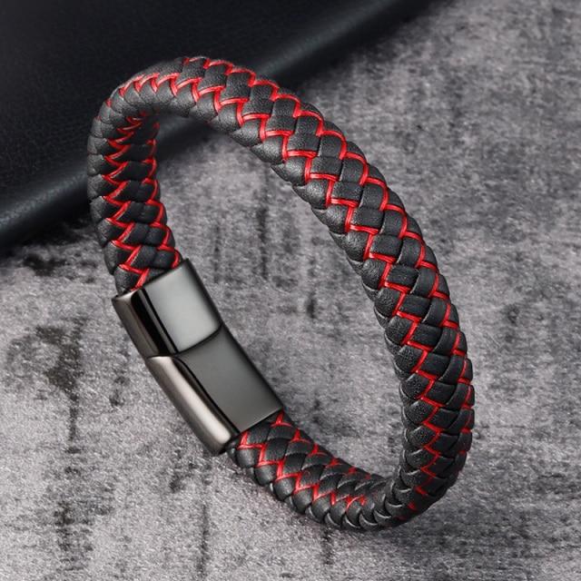 Trendy Männer Schmuck Rot Geflochtene Leder Seil Armband Schwarz Magnetische Schnalle Armbänder Punk Männer Handgelenk Band Pulsera Hombre 20.5cm von Joom DACH