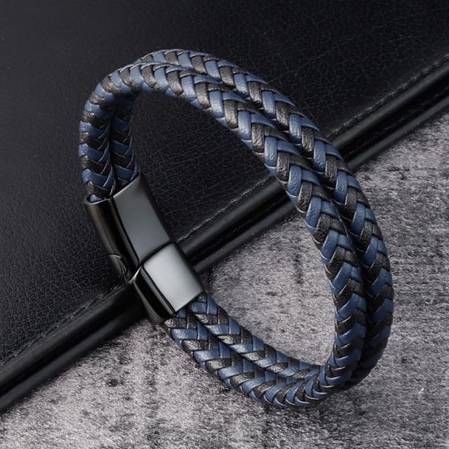 Trendy Männer Schmuck Rot Geflochtene Leder Seil Armband Schwarz Magnetische Schnalle Armbänder Punk Männer Handgelenk Band Pulsera Hombre 19cm von Joom DACH