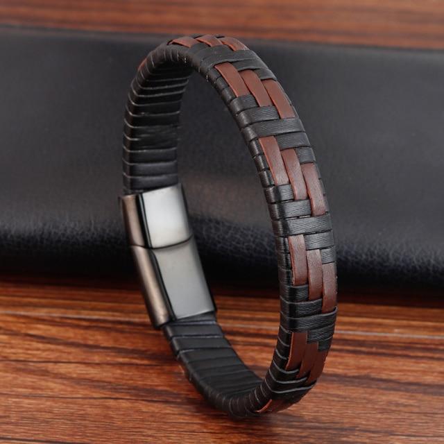 Trendy Männer Schmuck Rot Geflochtene Leder Seil Armband Schwarz Magnetische Schnalle Armbänder Punk Männer Handgelenk Band Pulsera Hombre 19cm von Joom DACH