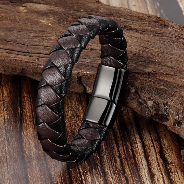 Trendy Männer Schmuck Rot Geflochtene Leder Seil Armband Schwarz Magnetische Schnalle Armbänder Punk Männer Handgelenk Band Pulsera Hombre 19cm von Joom DACH