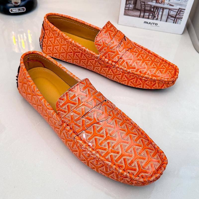 Trendy Orange Designer Loafers Man 2024 Mode Bequeme Slip-on Freizeitschuhe Für Männer Atmungsaktive Flache Herren Leder Mokassins 46 von Joom DACH
